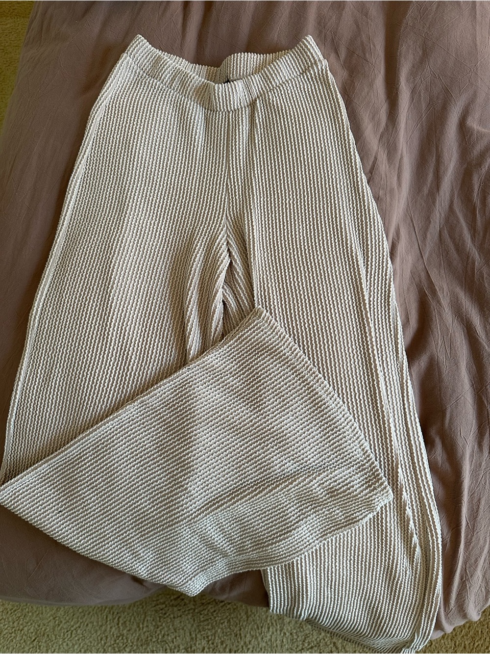 AllSaints Cream Textured Flare Knit Pants